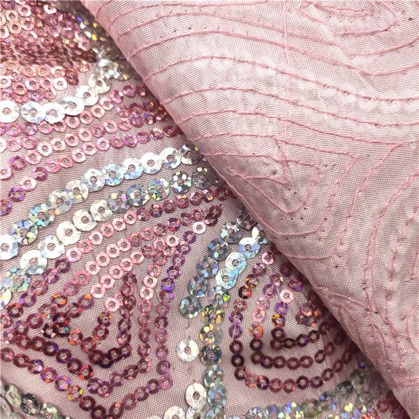 Hot pink sequin mesh fabric embroidered fabric - Image 6