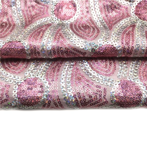 Hot pink sequin mesh fabric embroidered fabric - Image 5