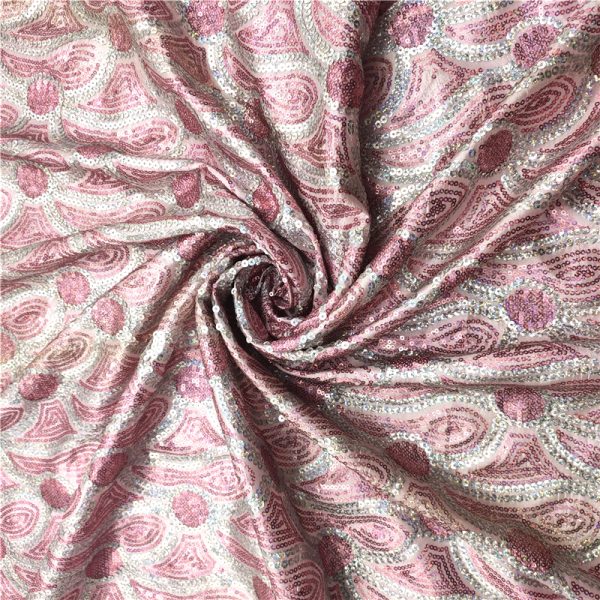 Hot pink sequin mesh fabric embroidered fabric - Image 4