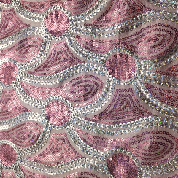 Hot pink sequin mesh fabric embroidered fabric - Image 3